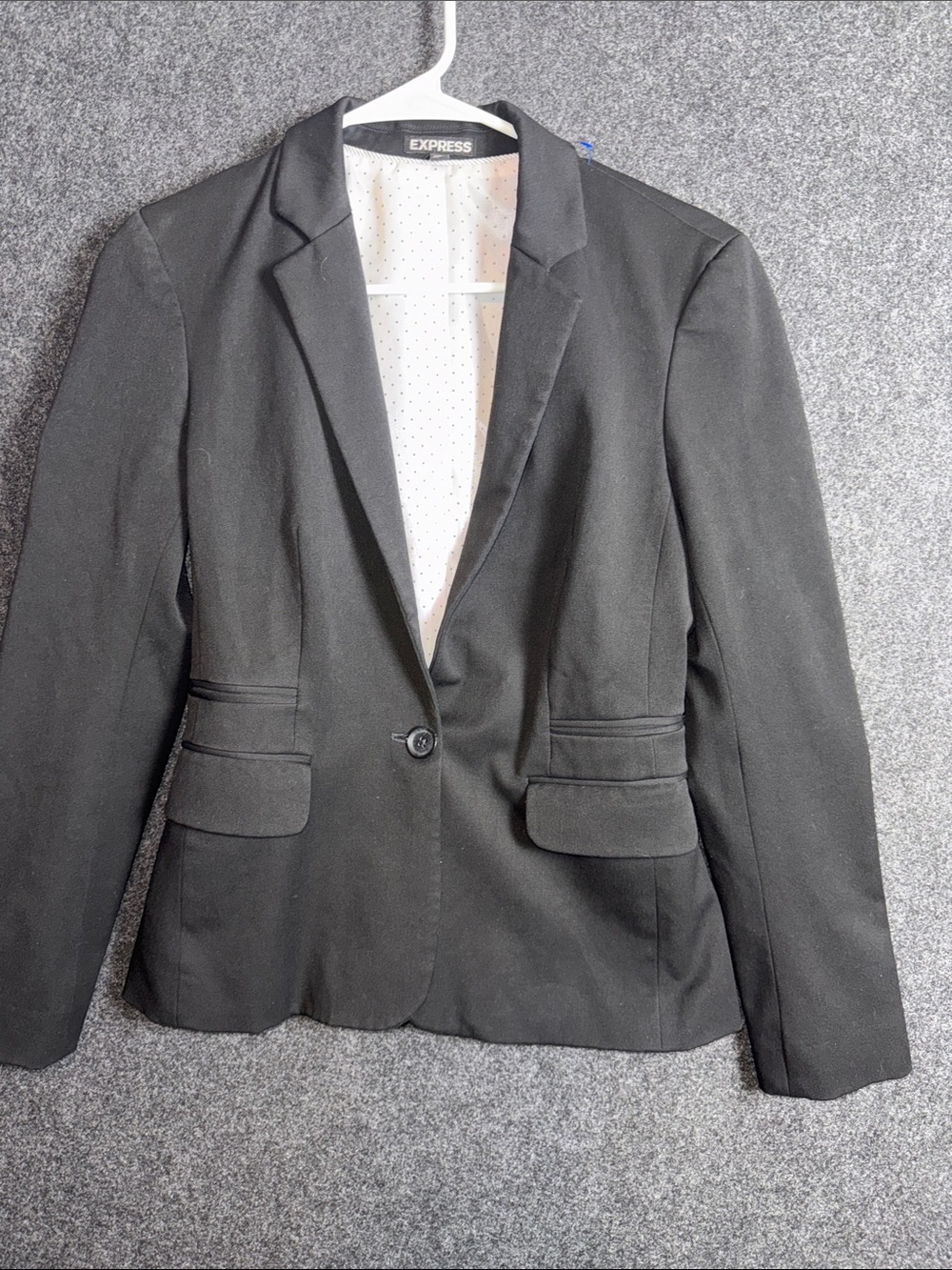 Express Womens Black Single Button Blazer Jacket Polka Dot Lining Size 4